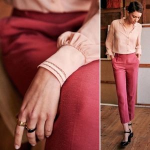 Sezane Georges Linen Trouser, Rose Pink, Size 8